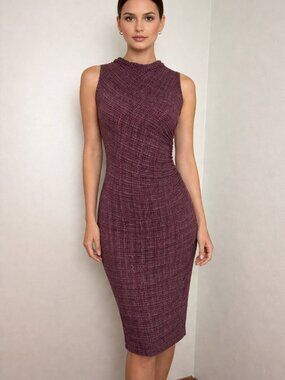 LOFT wine red and purple patterned midi tank dress